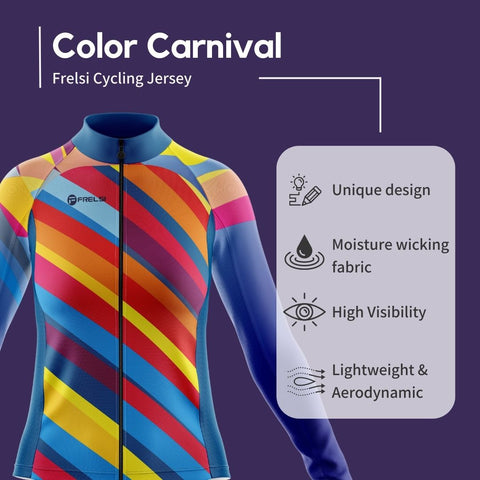 Highlights about colorful long sleeve cycling jersey for women with many colors, called 'Color Carnival'