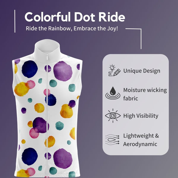 Colorful Dot Ride Sleeveless Cycling Jersey | dynamic design of vivid ink dots dancing across a white canvas | Product Highlights