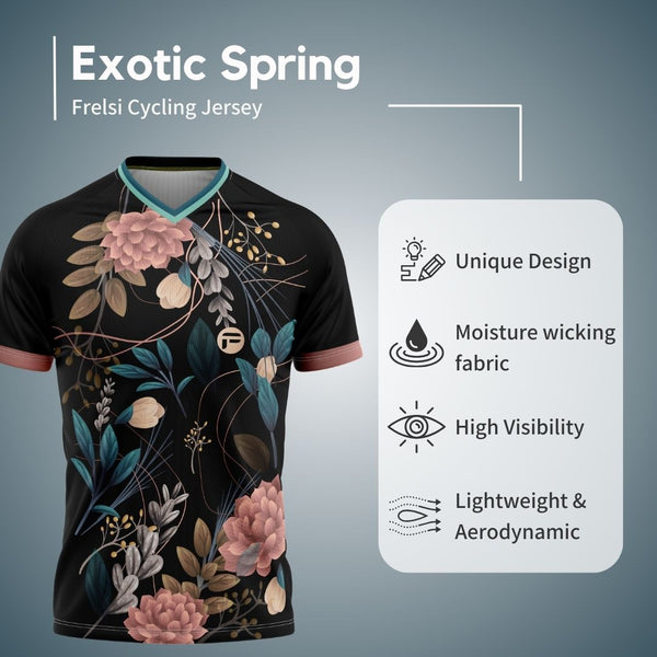 The Exotic Spring: A stylish and functional short-sleeve MTB jersey for women by Cycling Frelsi.