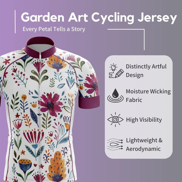 Highlights of Garden Art Men's Long Sleeve Cycling Jersey featuring vibrant floral design