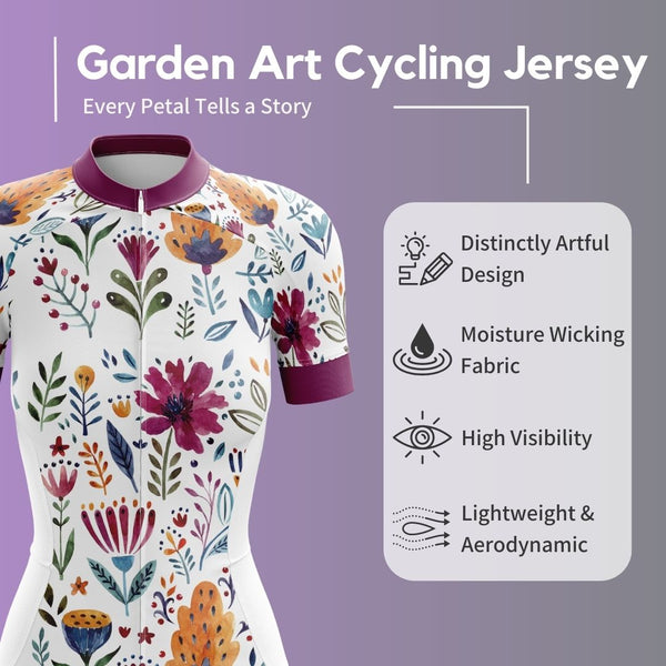 Close-up and Highlights of hand-painted flowers on Garden Art Cycling Jersey Kit