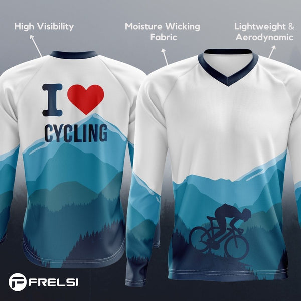 Two wheels carving through canyons, heart drums in unison with the road's heartbeat. "I love cycling" jersey: fuel your obsession, chase your freedom.