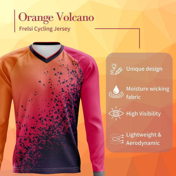 Stay cool and conquer any terrain with the Orange Volcano MTB jersey. Breathable fabric, relaxed fit, and a bold orange design to fuel your ride.