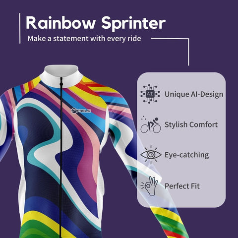 Highlights about a Men's cycling jersey called "Rainbow Sprinter"