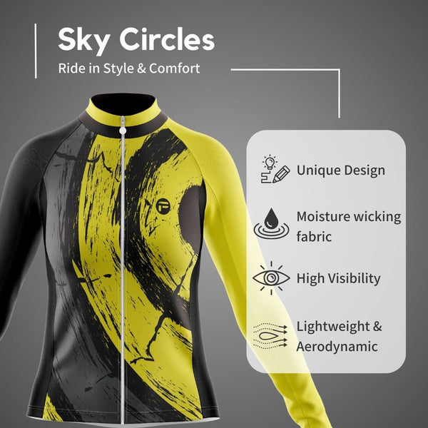 Sky Circles Facts & Features - Black & Yellow Long Sleeve Cycling Jersey for Women