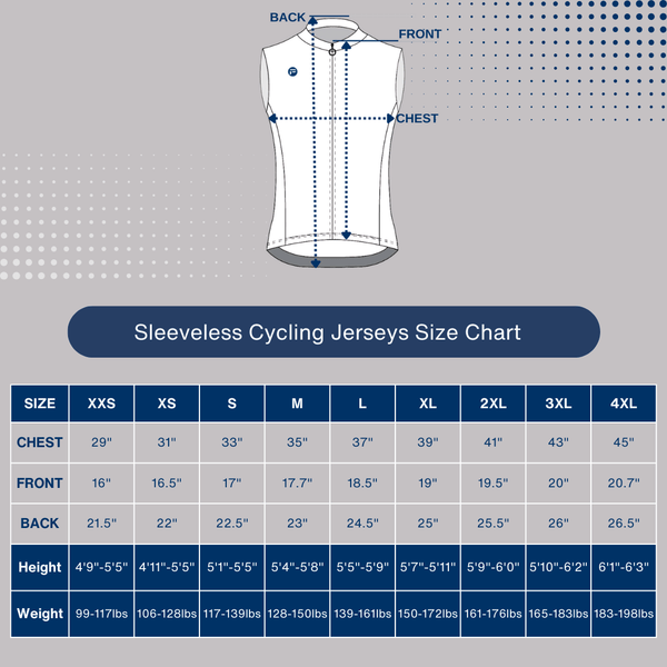 Sleeveless Cycling Jerseys Size Chart