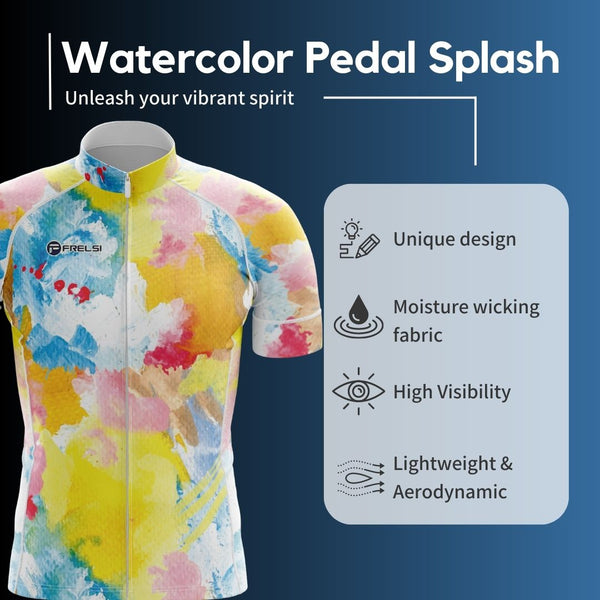 Watercolor Pedal Splash Men's Short Sleeve Cycling Jersey - Facts & Features