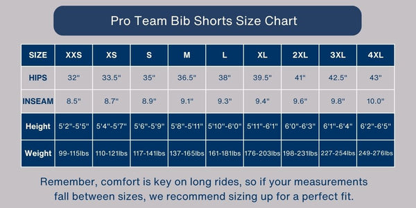Frelsi Pro Team Bib Shorts Size Chart