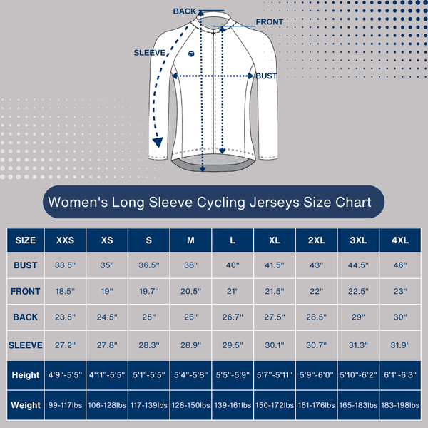 Women's Long Sleeve Cycling Jersey Size Chart