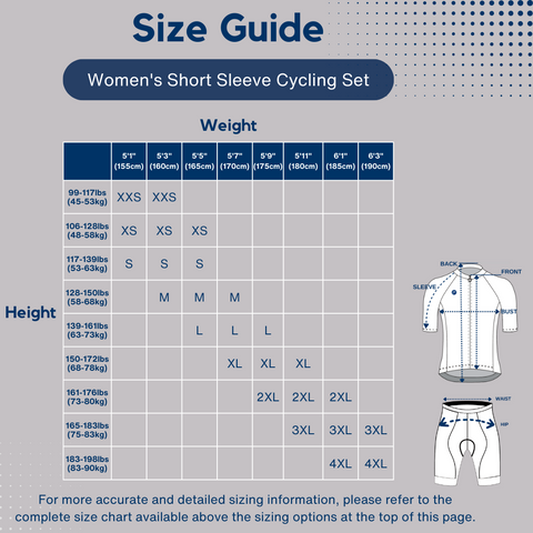 Women's Short Sleeve Cycling Set Size Guide