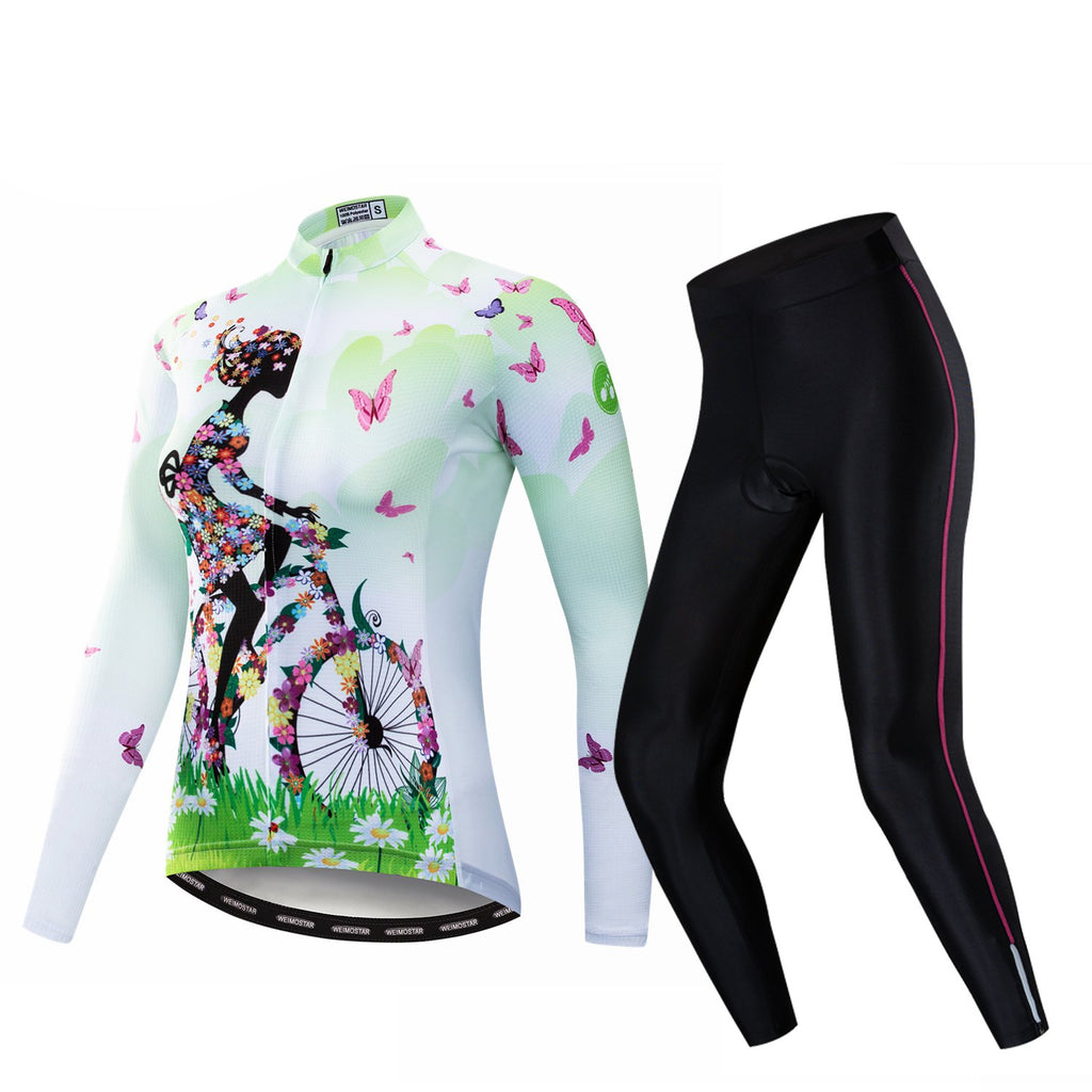 Download Cycling Girl Green Women's Long Sleeve Cycling Jersey Set ...