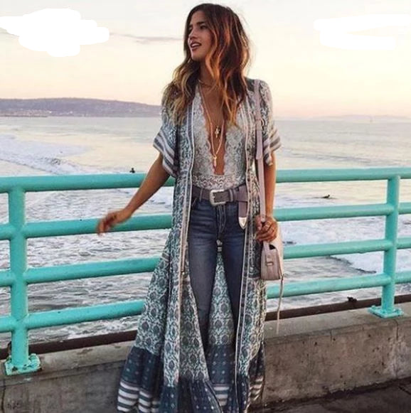 maxi dress with kimono cardigan