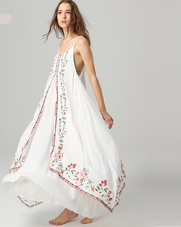 embroidered white maxi dress