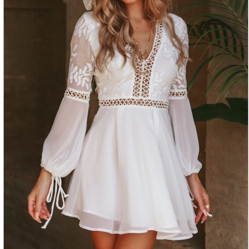 Backless Sheer White Mini Dress. Love that Boho | Love that Boho