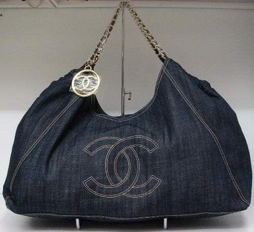 Date Code & Stamp] Chanel Coco Cabas Bag XL Giant Blue Denim Tote