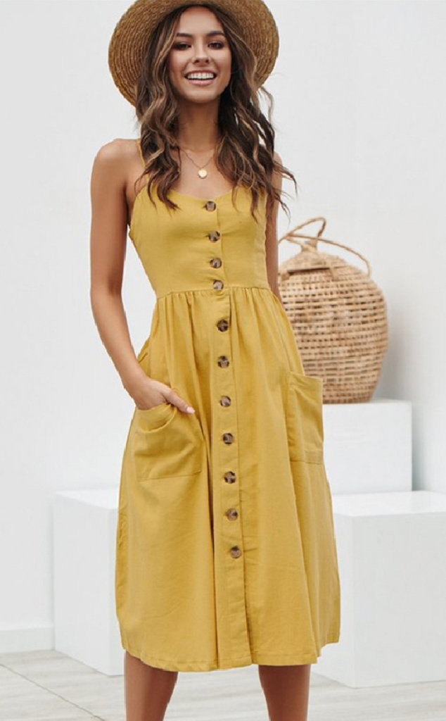 Mustard Yellow Button Down Dress Online ...