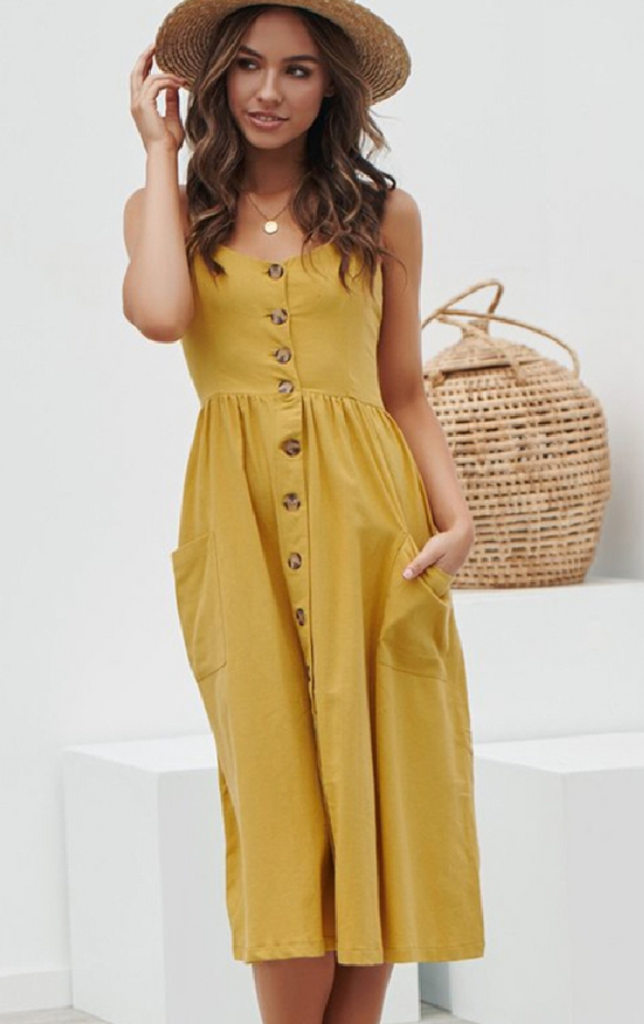 mustard yellow dress with buttons
