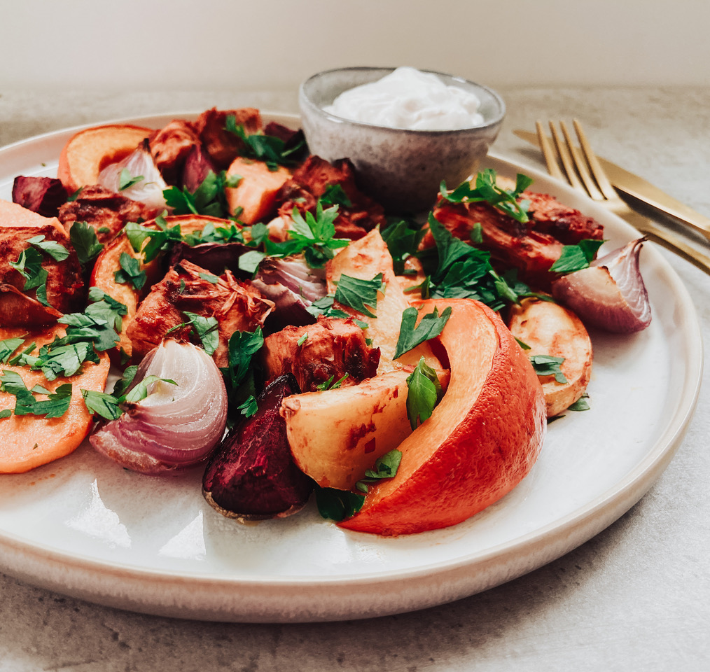 Marinierte Jackfruit mit Süßkartoffel und Kürbis - Kochen mit  JACKY F.