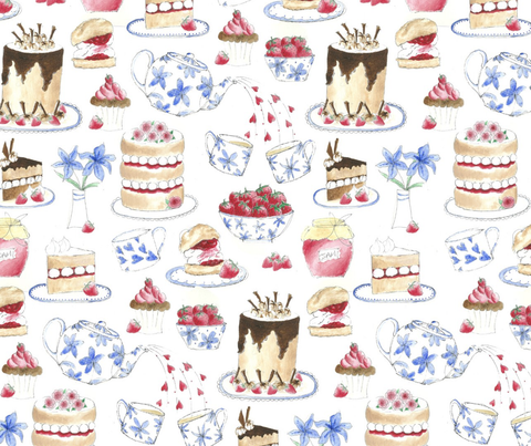 Afternoon tea illustrations with ink lone drawings to create a pattern