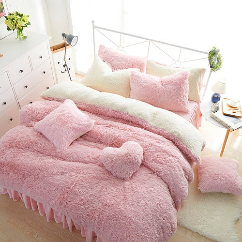 Princess Style Solid Color Snow White Blue Pink Lambs Wool Bed