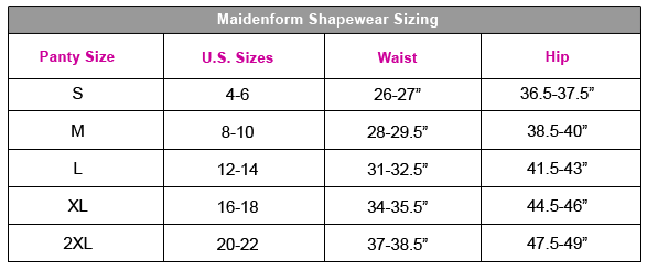 Maidenform - Size Chart 