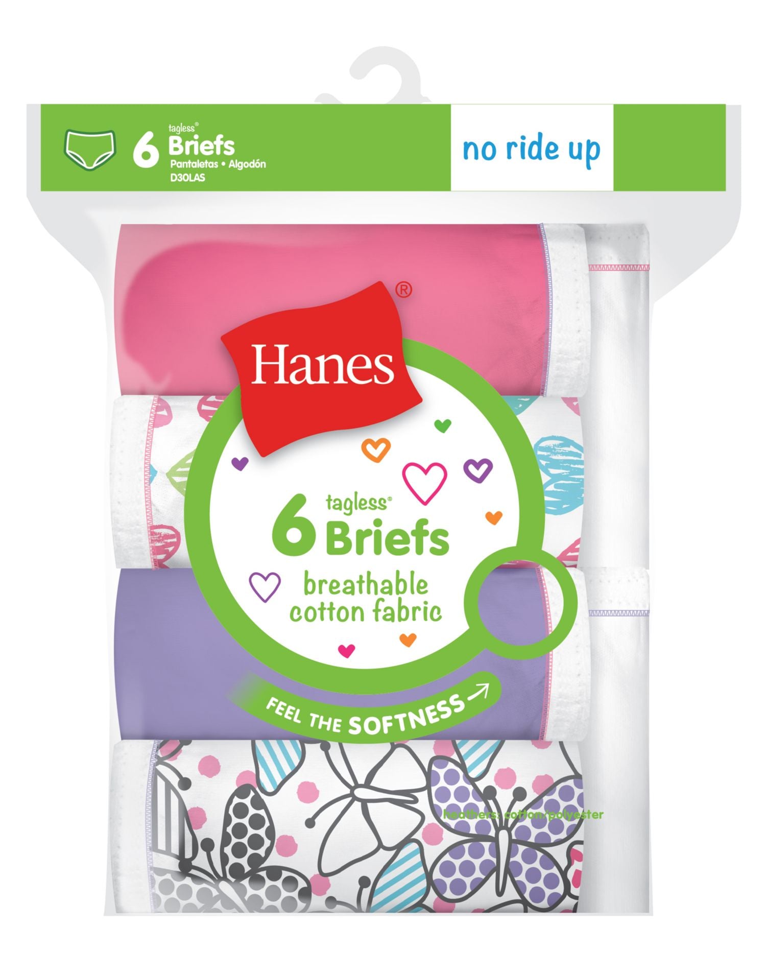 Hanes TAGLESS Toddler Girls' Cotton Briefs 6-Pack