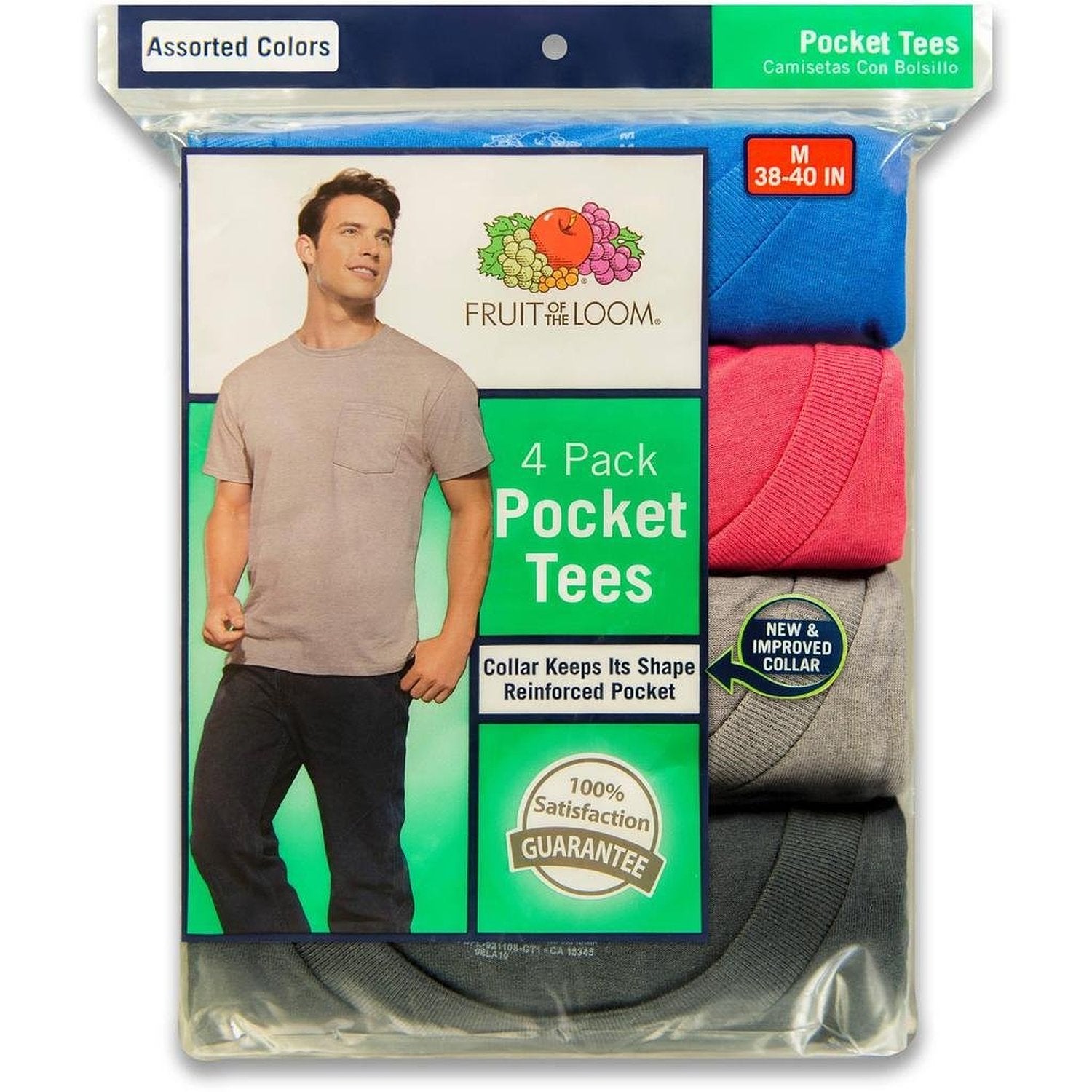 FTL-4P3030 - Fruit of the Loom Men`s 4-Pack Black-Grey Pocket T-Shirts