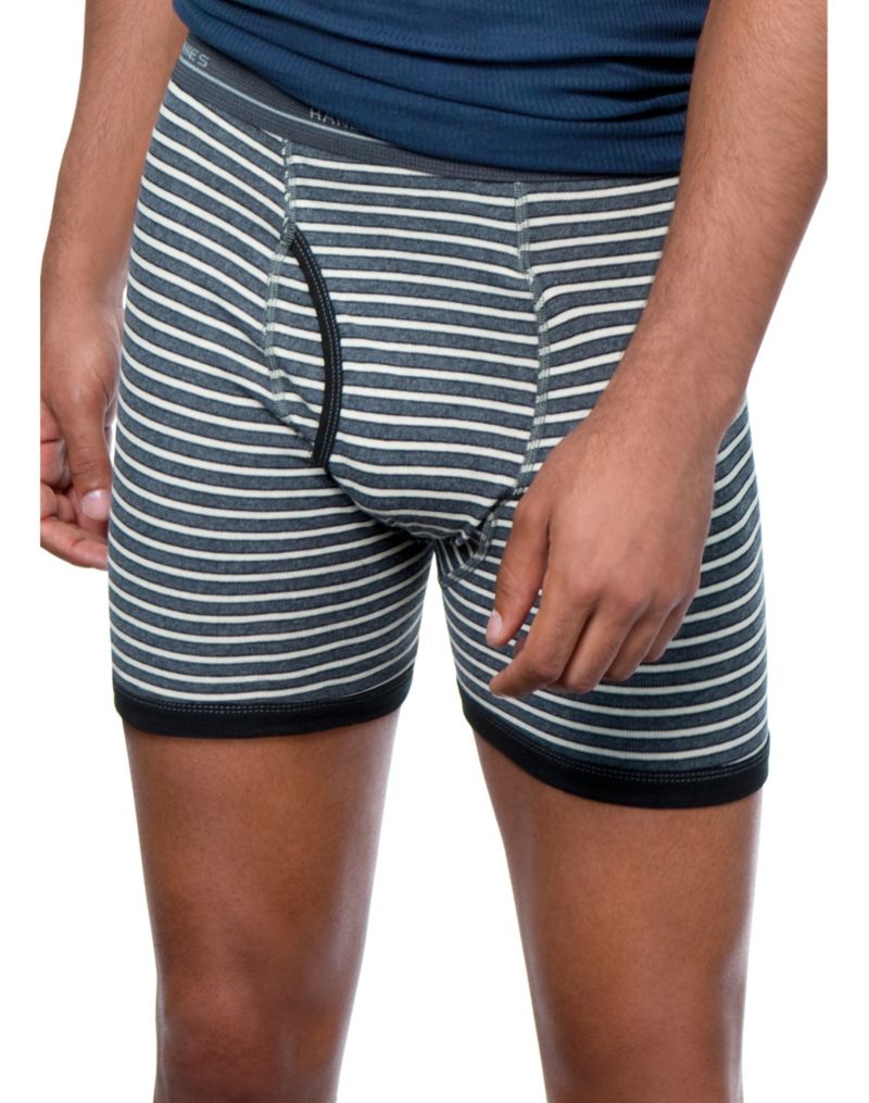 7347z5 Hanes Mens Tagless Striped Ringer Boxer Brief With Comfort Flex Waistband 5 Pack 7422