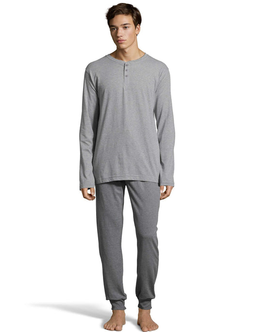 P4163 - Hanes Mens 1901 Heritage Striped Henley Crewneck and Jogger ...