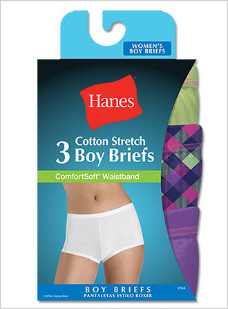 ET49AS - Hanes TAGLESS Cotton Stretch Women's Boy Brief Panties with ...