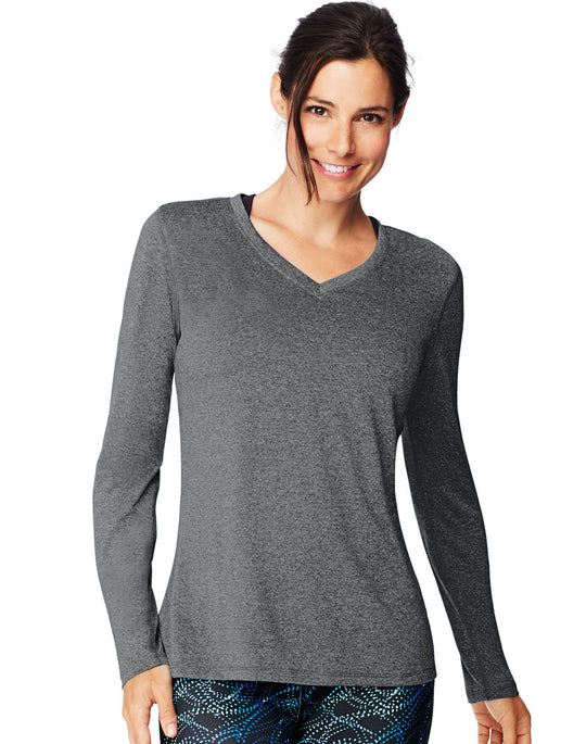 O9309 - Hanes Womens Sport Cool DRI Performance Long-Sleeve V-Neck T-Shirt