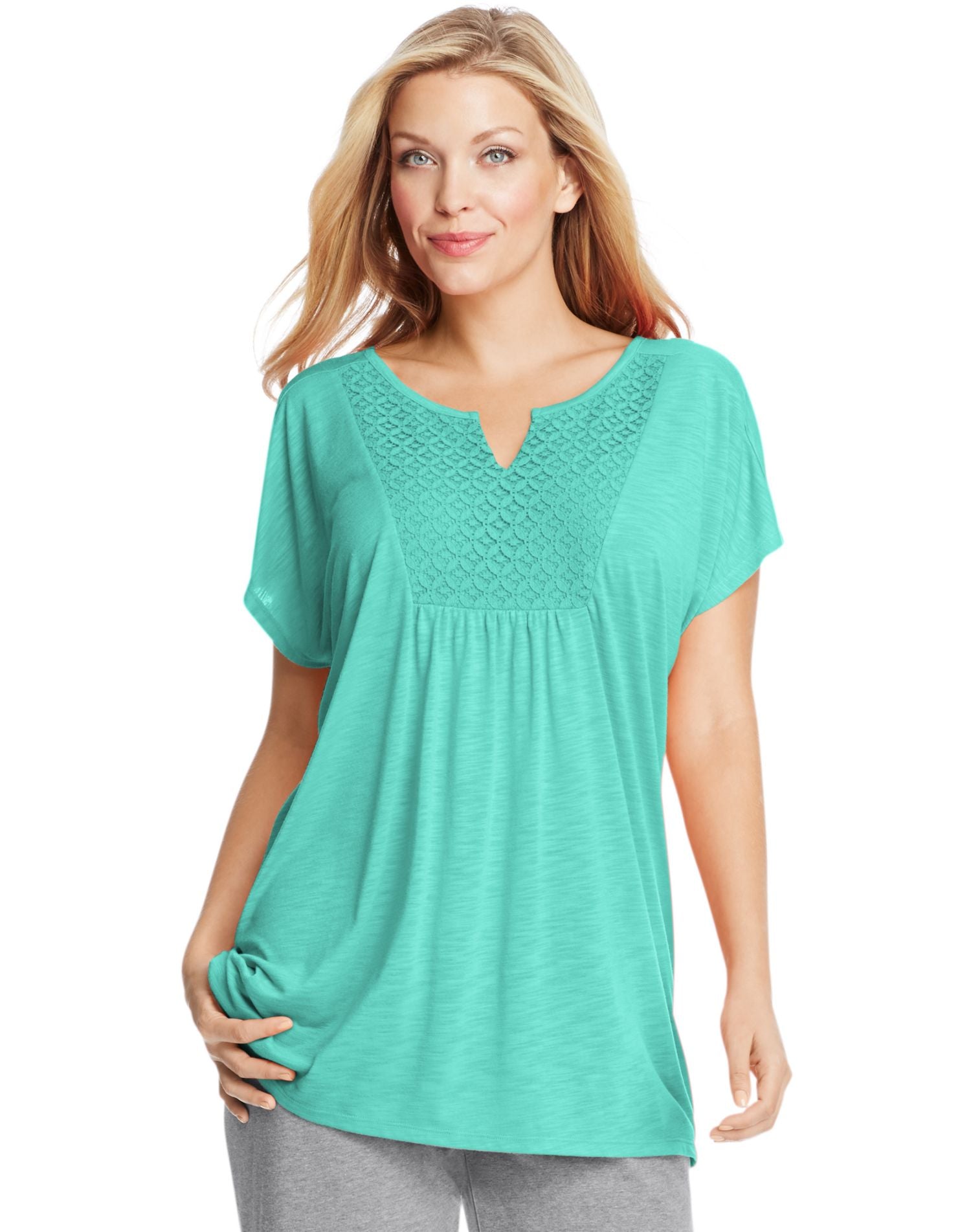 OJ248 - Just My Size Womens Short-Sleeve Slub-Jersey Tunic with Split V ...