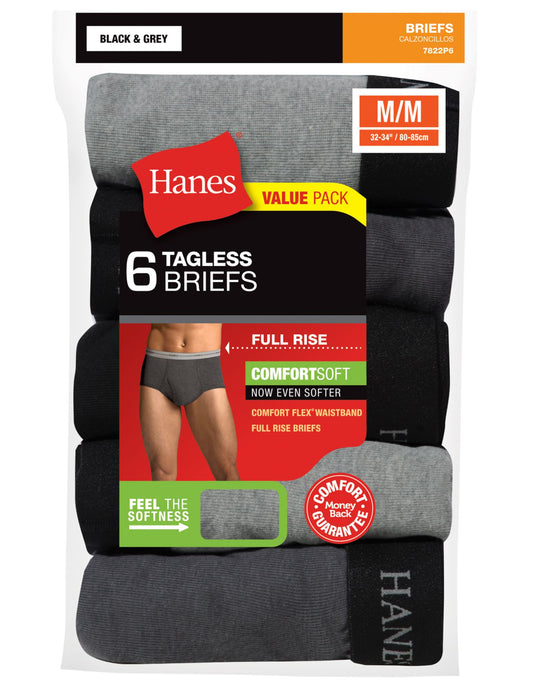 7822P6 - Hanes Men`s TAGLESS® ComfortSoft® Full Rise Dyed Brief