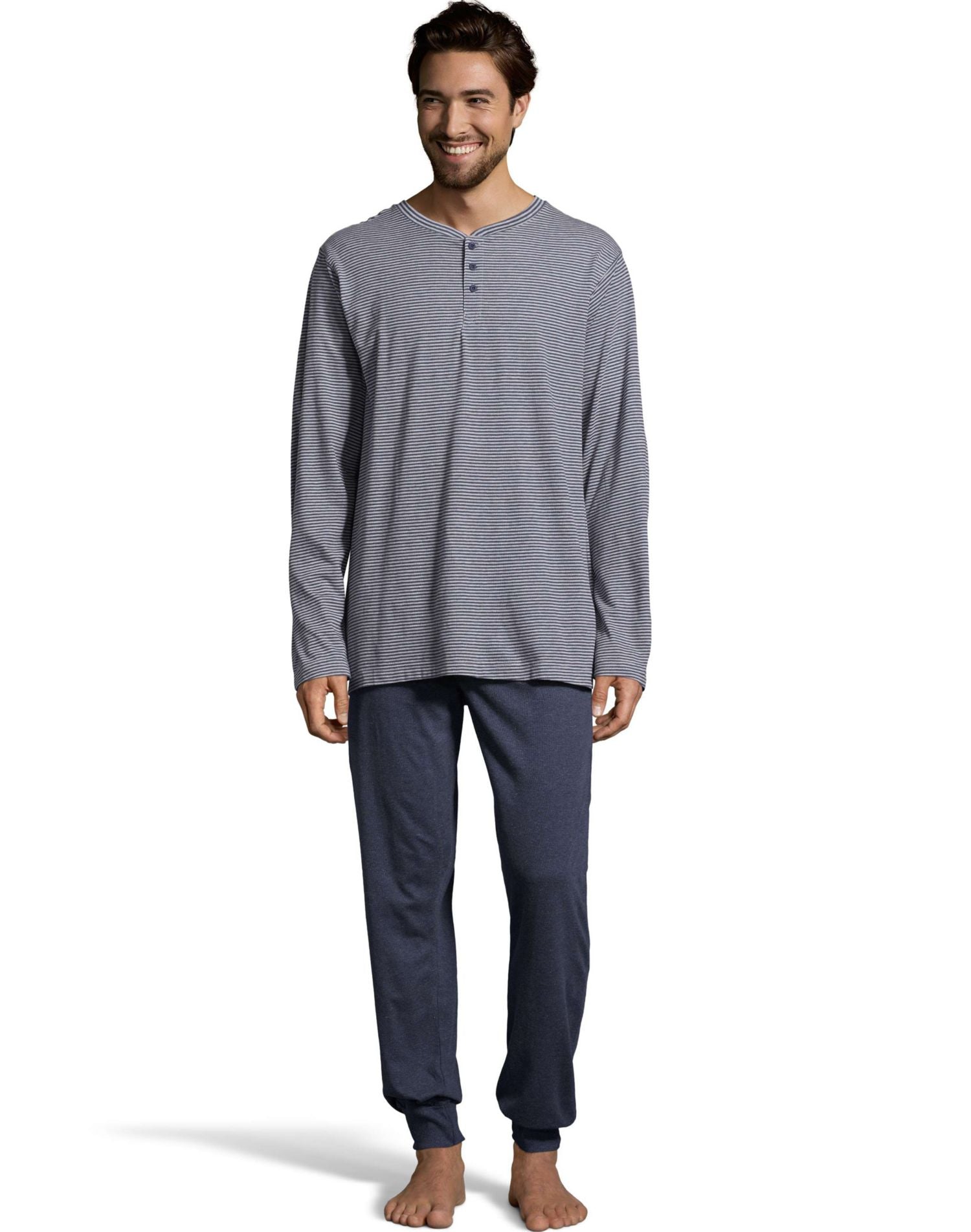 P4163 - Hanes Mens 1901 Heritage Striped Henley Crewneck and Jogger ...