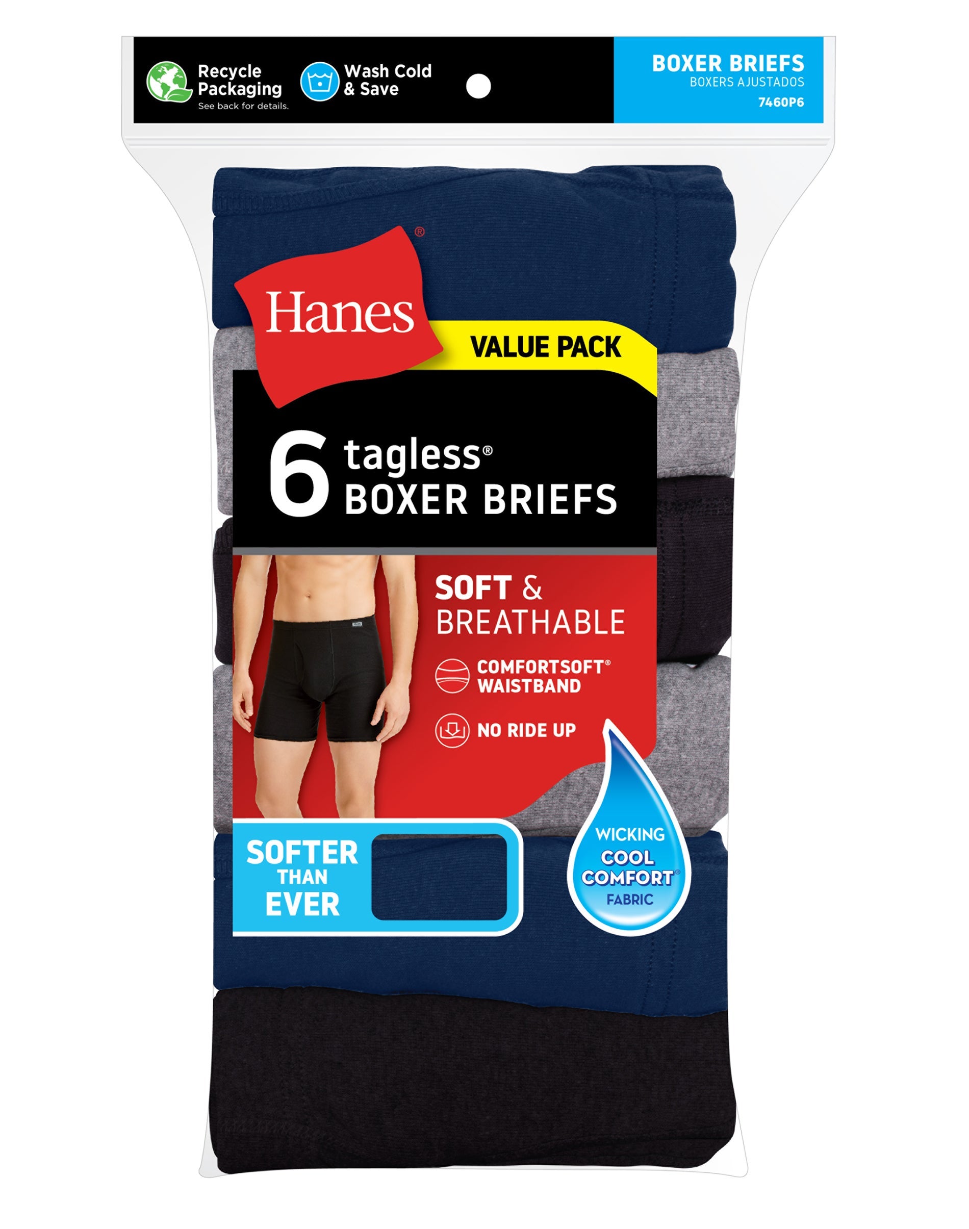 7460P6 - Hanes Men's Tagless® Boxer Briefs, 6 Pack