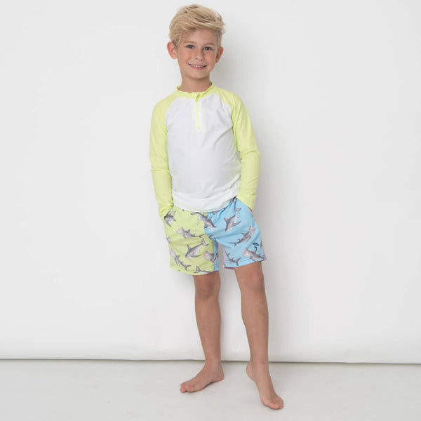 Shark Block Water Appearing Boys Swim Trunks – Olly-Olly