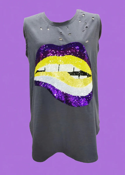 Sequin Jersey Tank, Purple & Gold