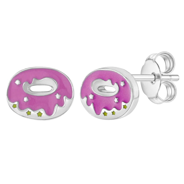 in Season Jewelry - Girls' Frosted with Sprinkles Donut Screw Back Sterling Silver Earrings - Pink & White