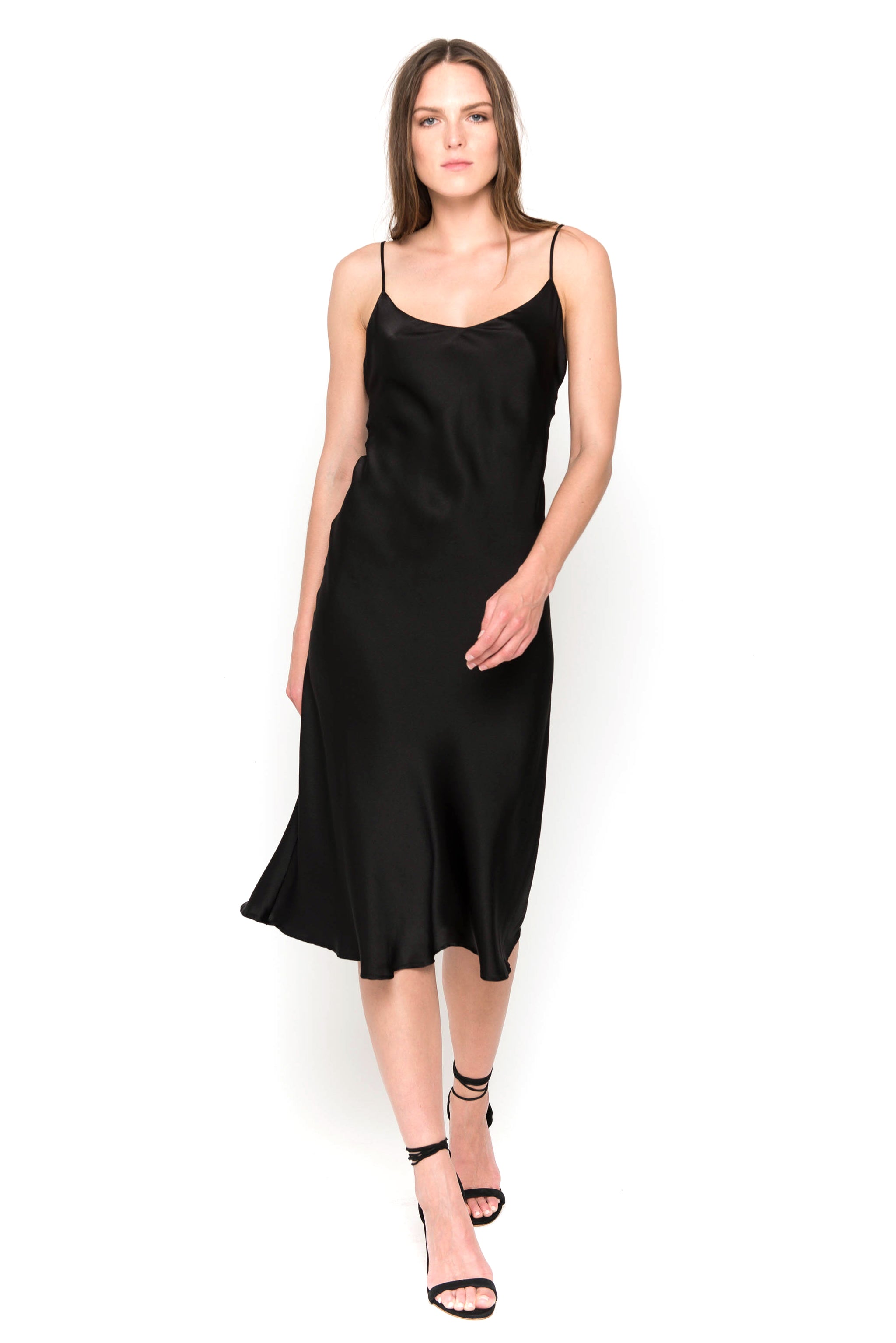 black satin camisole dress