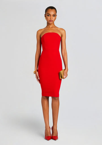 Long Sleeve Zip Back Slit Bodycon Bandage Midi Dress - Red – Luxedress