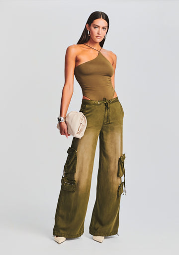 Free People Wide Leg Cargo Pant In Olive In Green