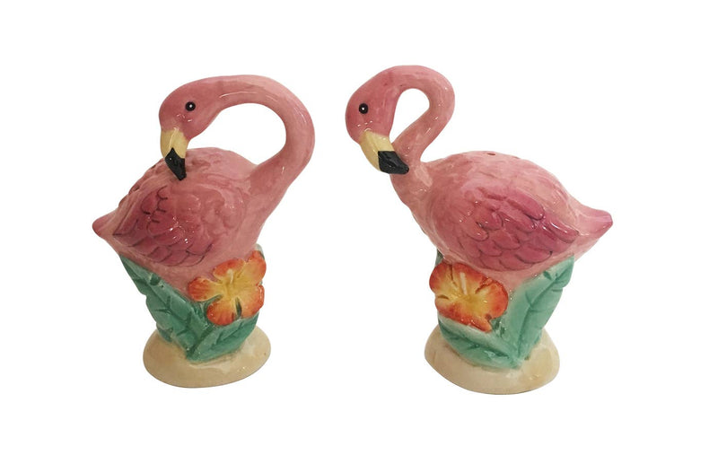 De Leon Collections Polyresin Tropical Pink Flamingo on Palms Floral  Coastal Living Salt and Pepper Shaker Holder Set & Reviews