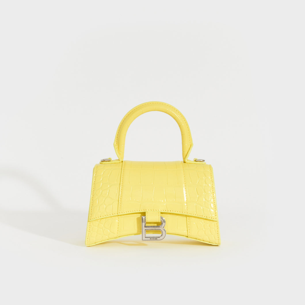 Balenciaga  Hourglass Xs Crocodileeffect Leather Bag  Womens  Yellow   Bags Leather Leather crossbody bag