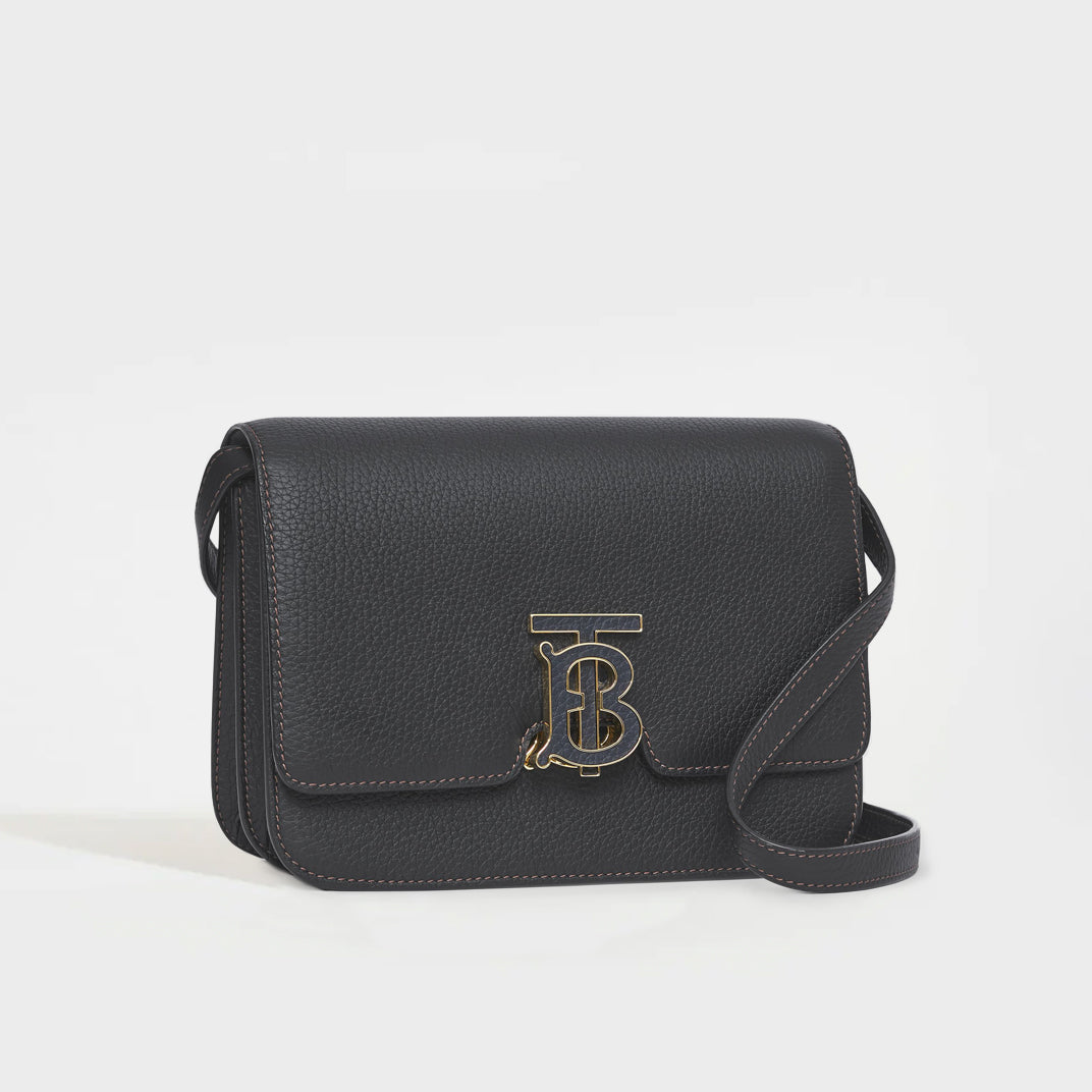 BURBERRY Black Small Grainy Leather TB Bag | COCOON
