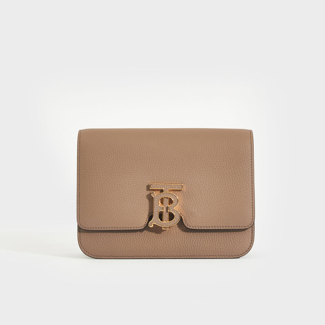 BURBERRY Light Brown Small Grainy Leather TB Bag | COCOON