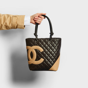 Chanel Cambon Ligne Beige Quilted Calfskin Leather Small Tote Bag