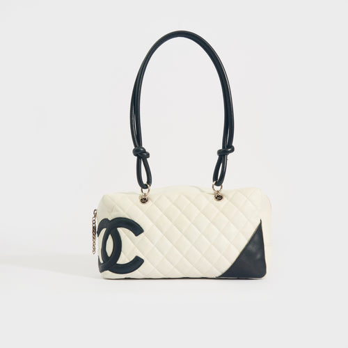 Chanel White Black Calfskin Cambon Ligne Tote Handbag Top Handle Medium
