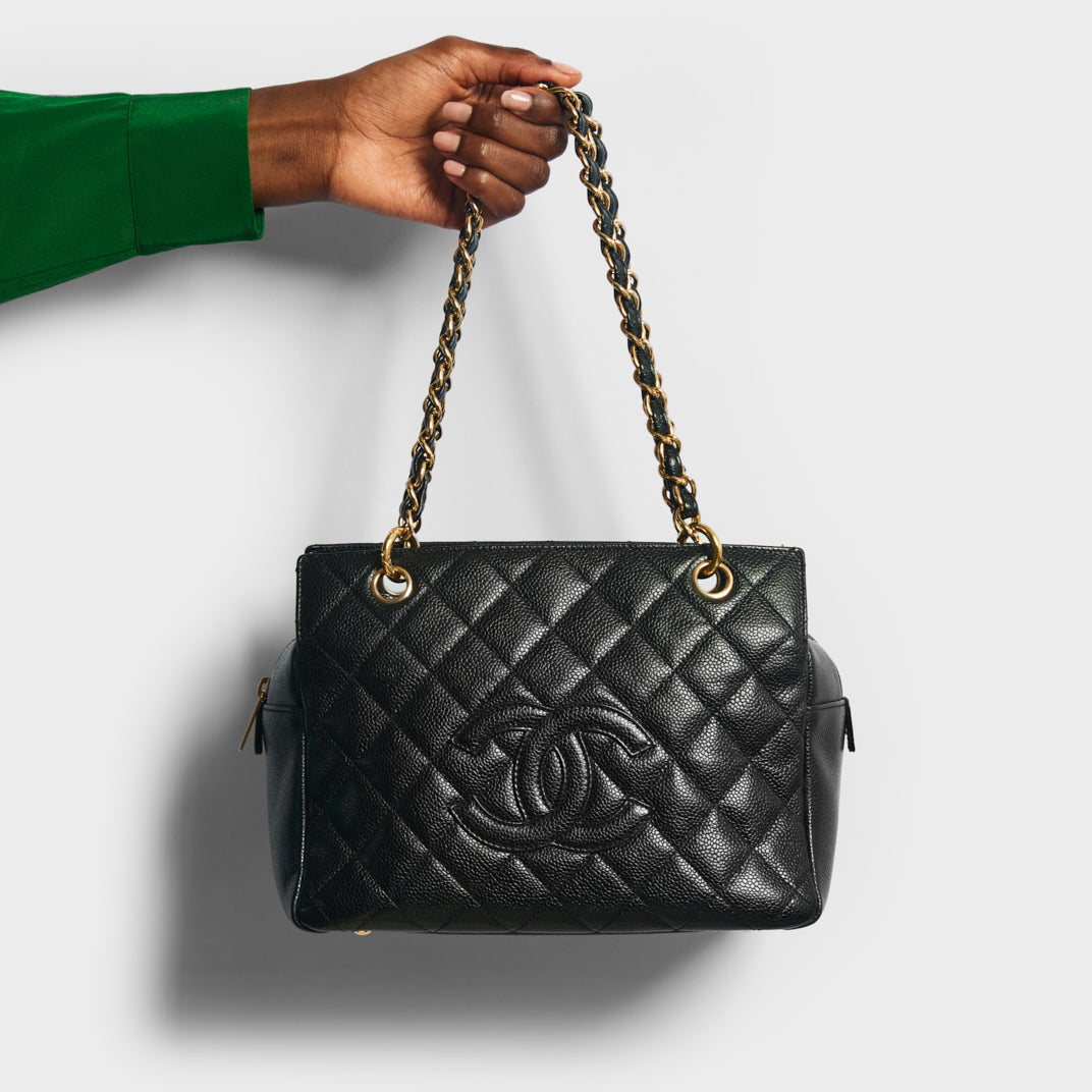 CHANEL Caviar Diamond Quilted CC Tote 2003 - 2004 | COCOON