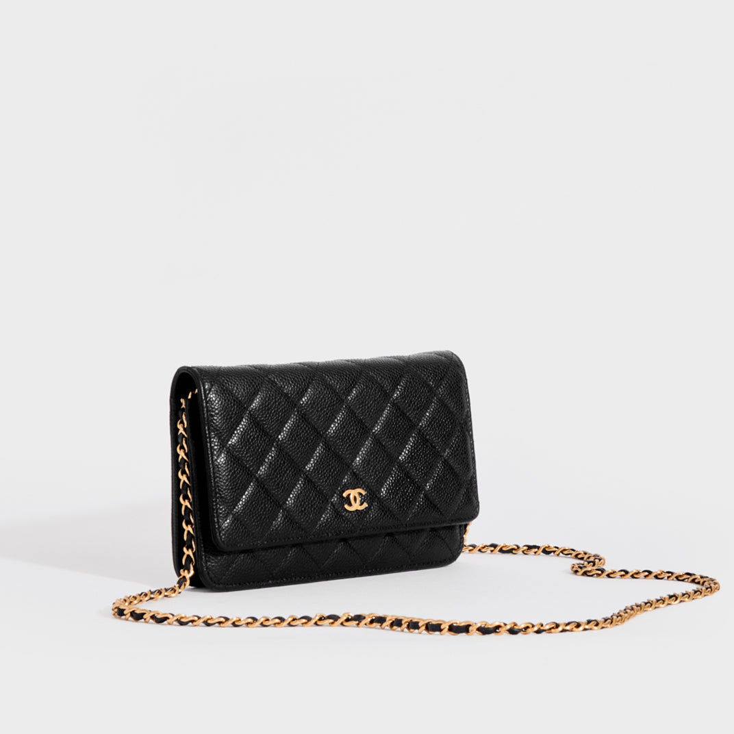 CHANEL Wallet on Chain Caviar Leather Crossbody in Black | COCOON