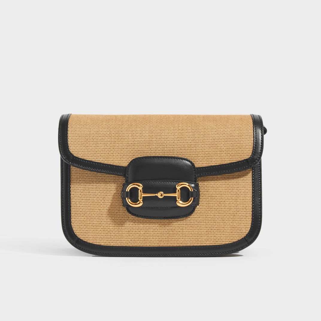 GUCCI 1955 Horsebit Shoulder Bag in Canvas with Navy Leather | COCOON